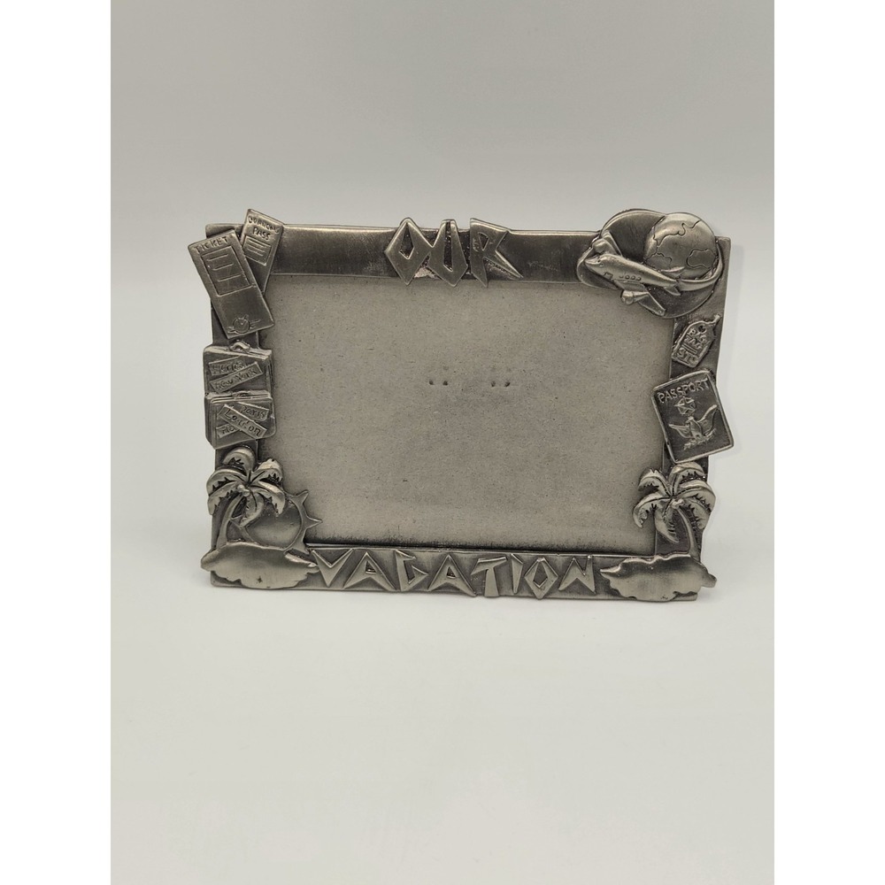 Vintage Pewter Picture Frame Our Vacation Travel‎ Theme Tickets Passport 6"